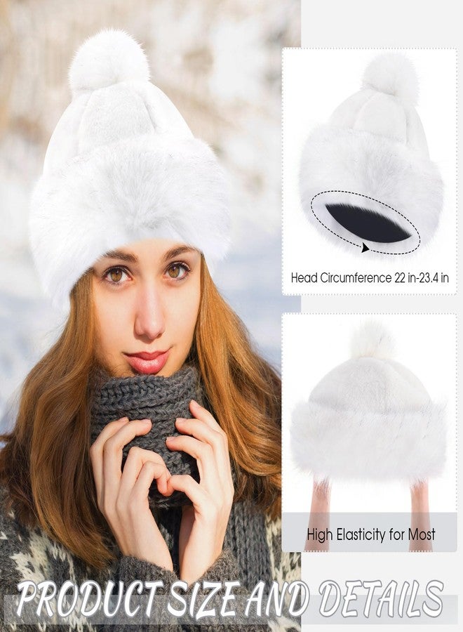 Cozypower 3 Pieces White Fur Leg Warmers Set Faux Fur Hat Wrist Cuffs Winter Furry Hat Boot Cuffs Fuzzy Hand Cuff for Women - Image 3